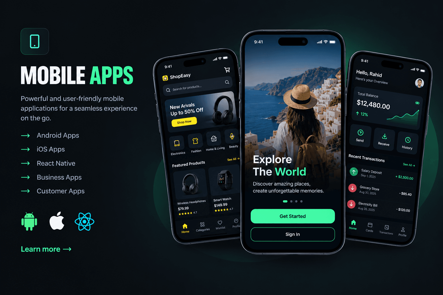 Mobile app development for iOS and Android
